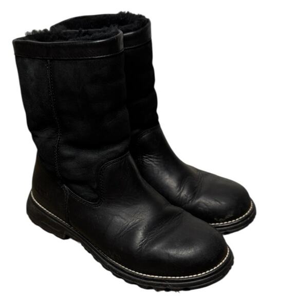 UGG Australia Shoes - UGG AUSTRALIA Black Leather & Genuine Sheepskin Winter Boots SZ 9